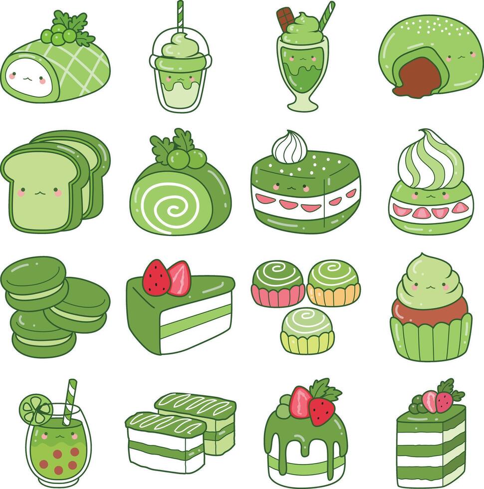 Variation of green tea matcha. Cute icon of Matcha. vector