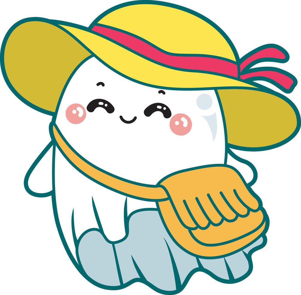 Cute ghost walking in the town. Illustration of cute white ghost. vector