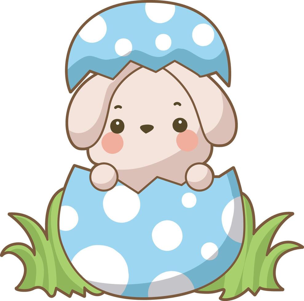 Bunny in the crack of eggs. Easter greeting card with cute little bunny. vector