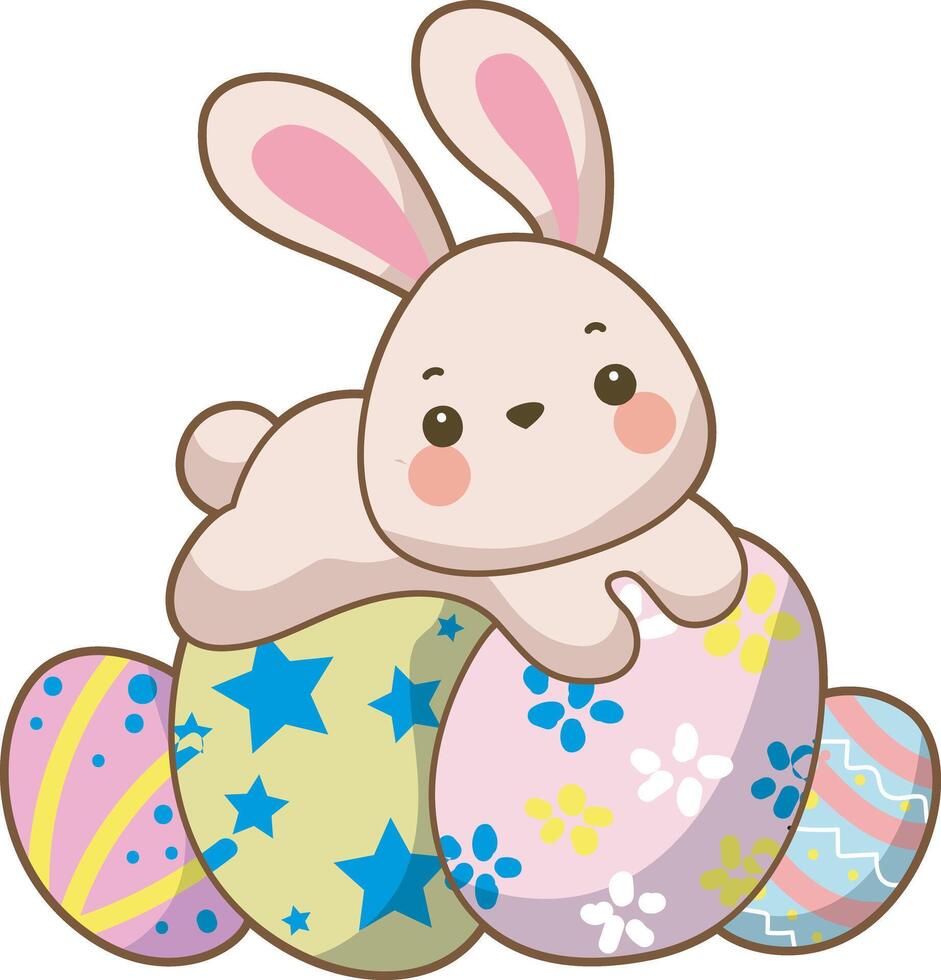 Bunny with four egg easter. Easter greeting card with cute little bunny. vector