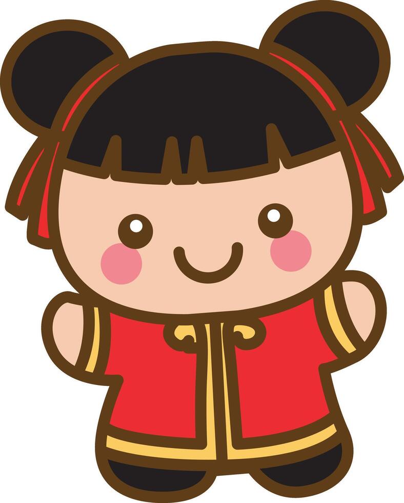 Chinese girl is very cute. Chinese year items for calendar. vector