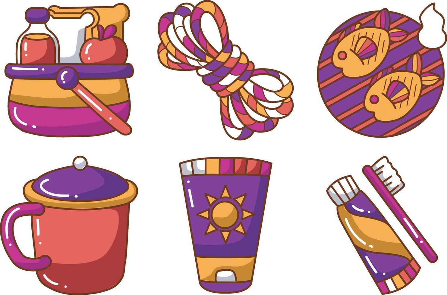 Beverage and rope icon. Illustration of camping equipment. vector