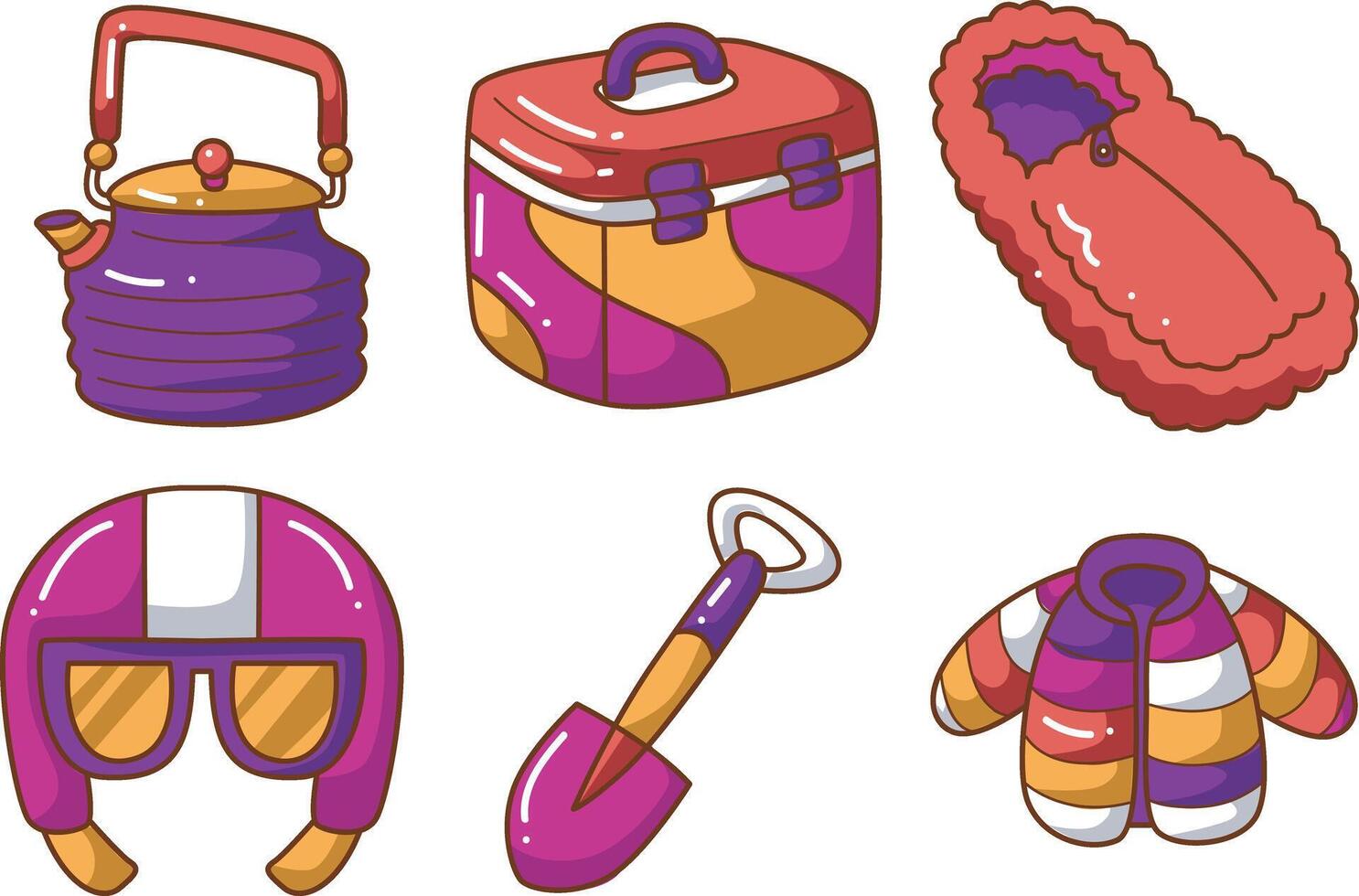Cooler and shovel icon. Illustration of camping equipment. vector