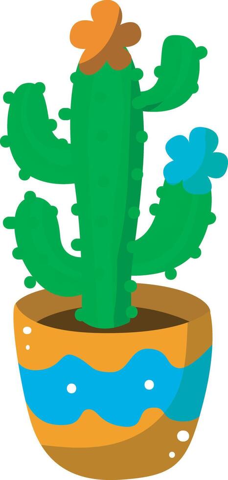 Cactus in the orange and blue pot. Colorful cactus in the pot. vector