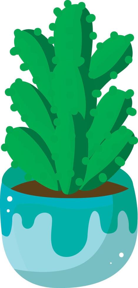 Cactus in the blue gum pot. Colorful cactus in the pot. vector