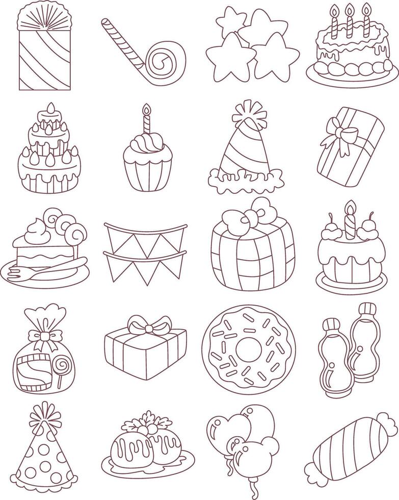 Party hat and gift box icon. Variation of birthday elements. vector