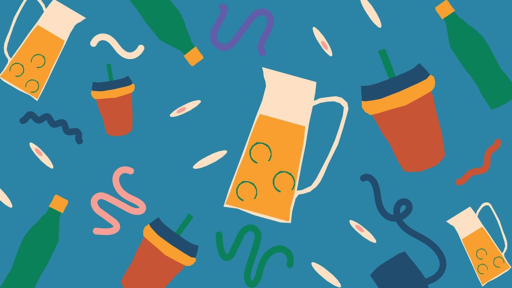Juice pitcher and soda can background vector