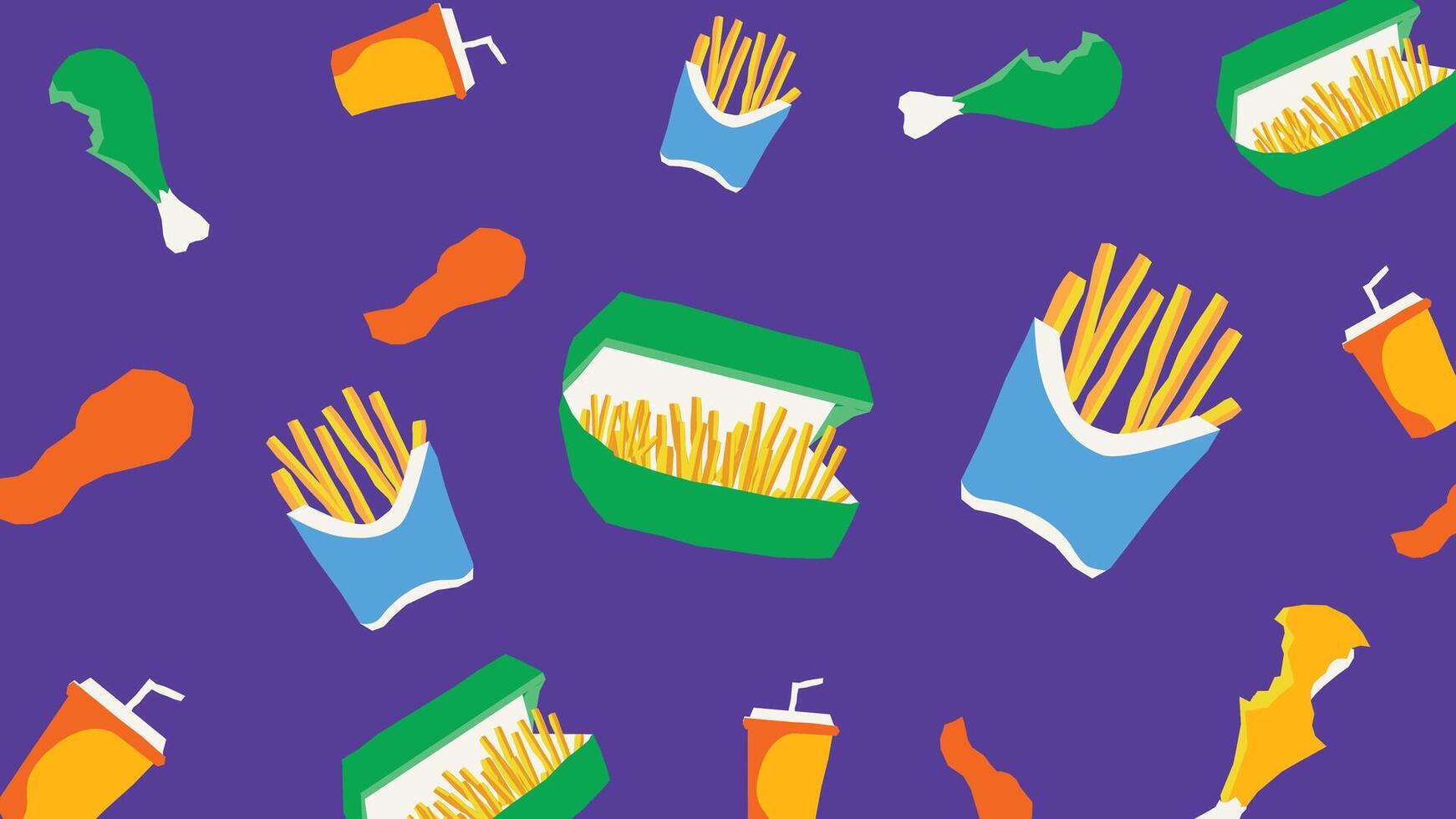 Fried chicken and snack icons background vector
