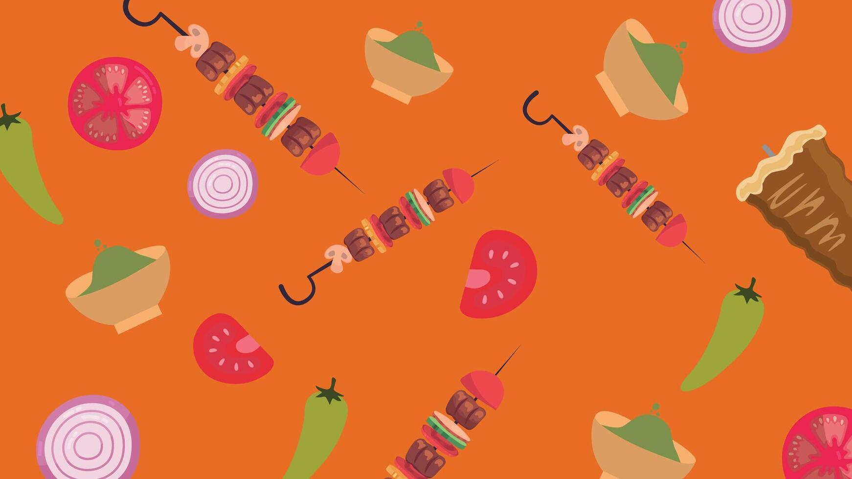 Tomato and kebab background vector
