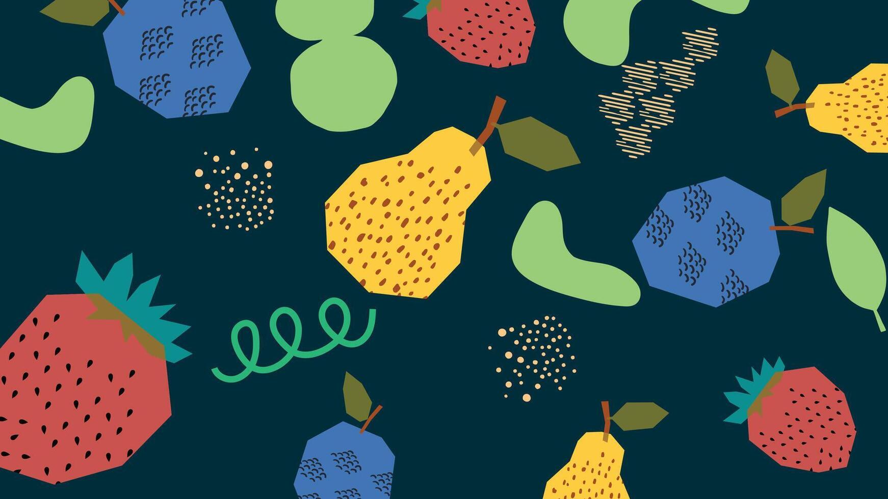 Pear and Strawberry Hand Drawn Background vector