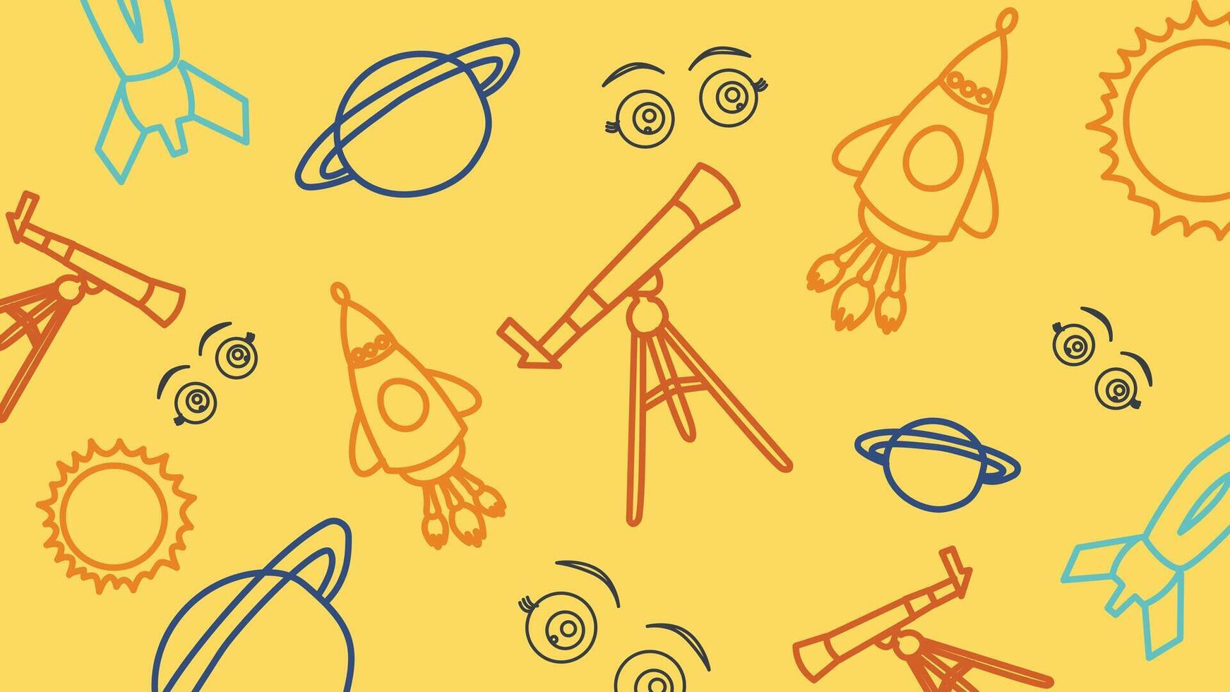 Telescope and rocket exploration background vector