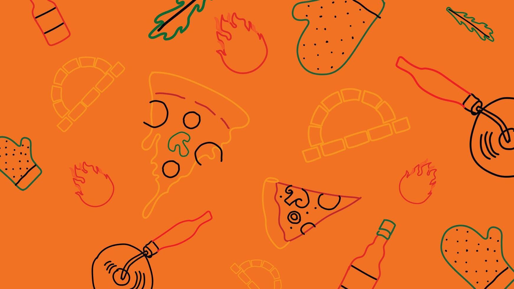 Spicy pizza icons orange background vector