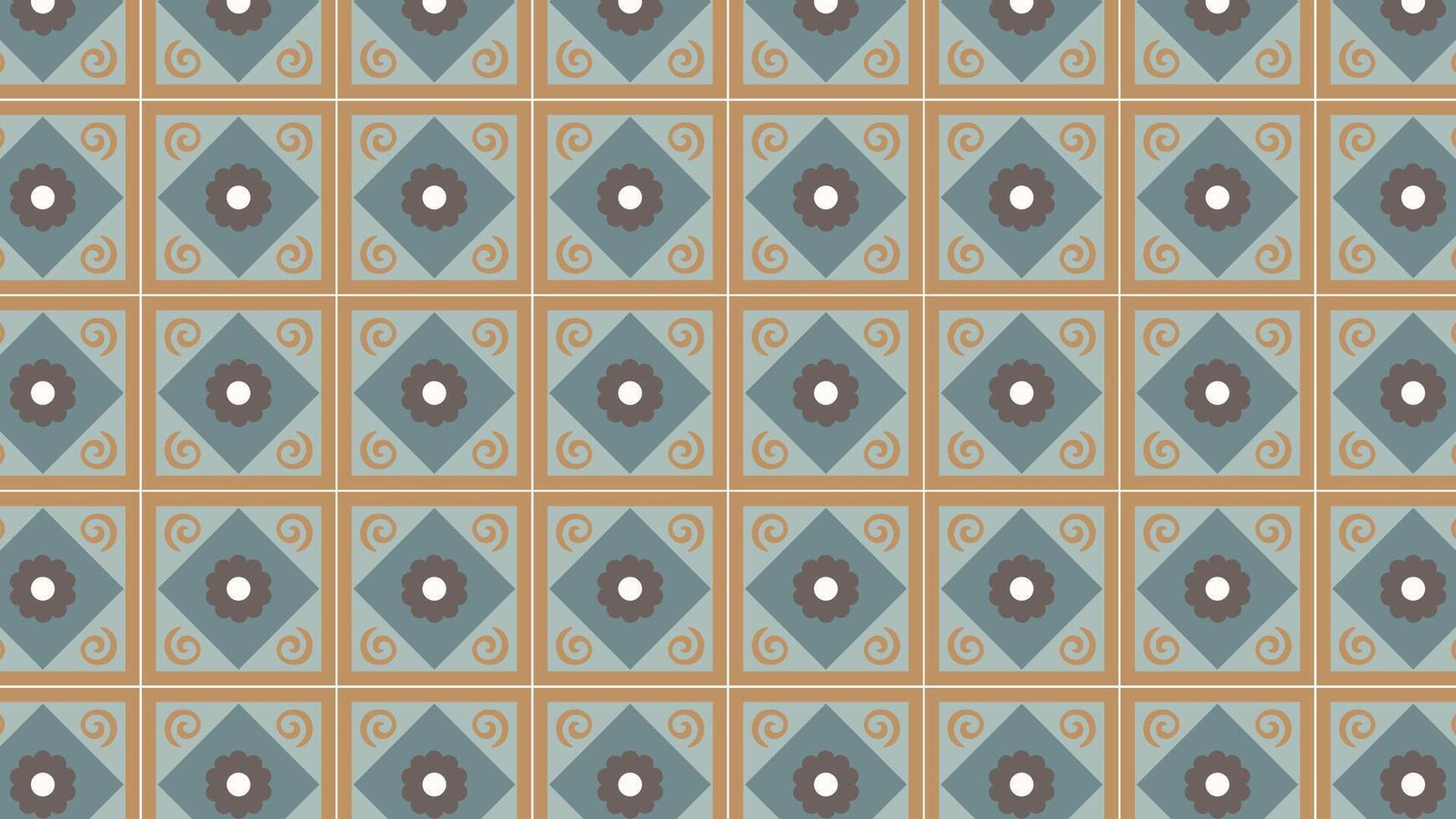 Beige blue daisy tile background vector