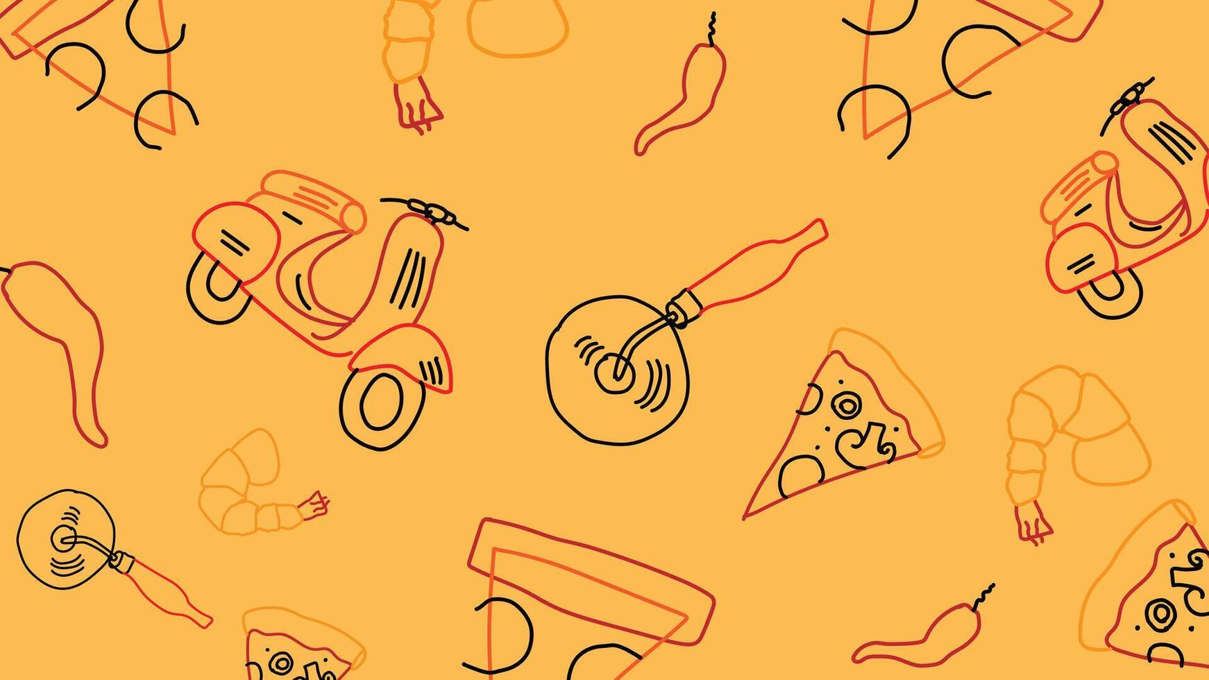 Pizza delivery tools and food background vector