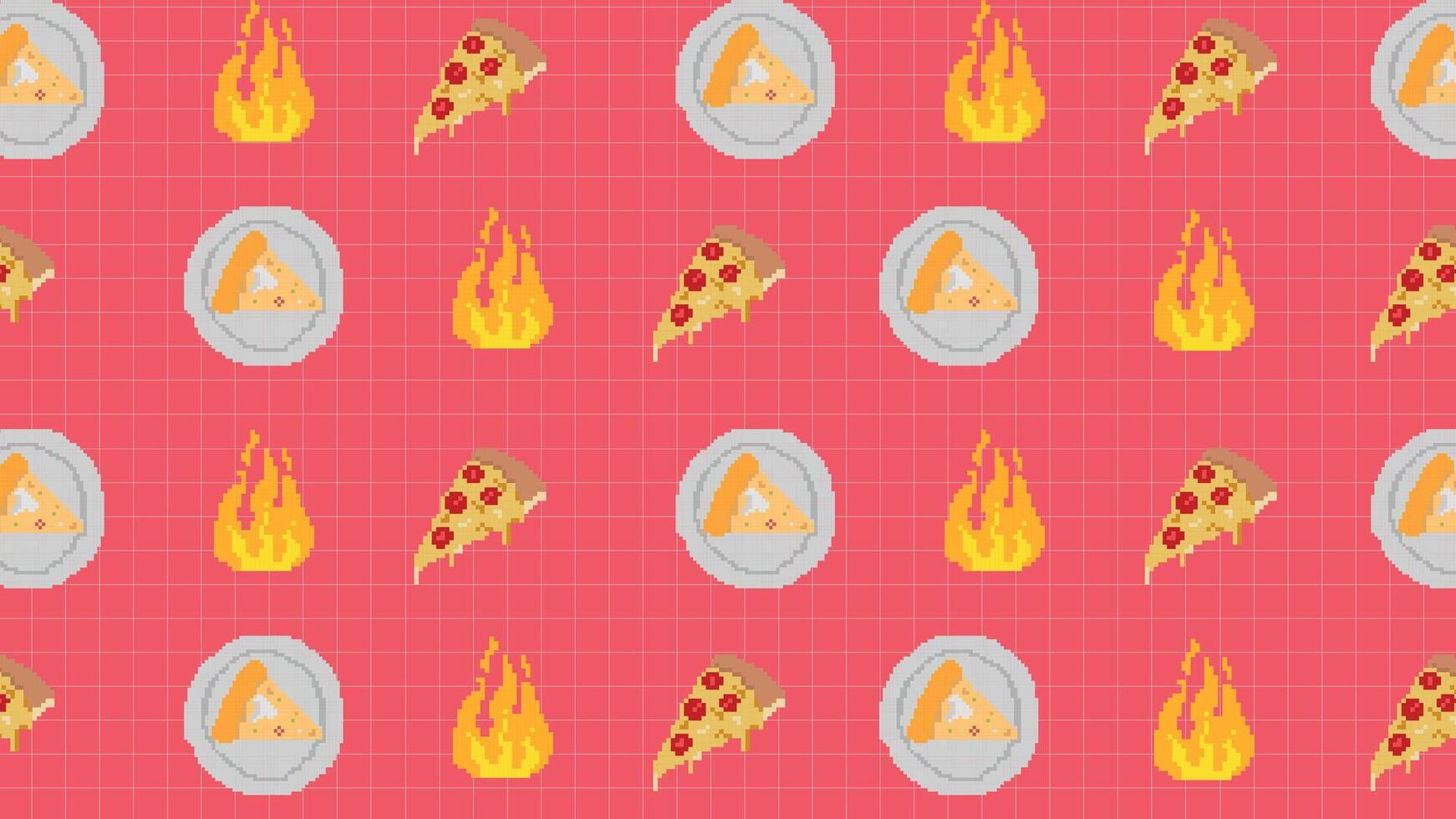 Retro pizza soda mustard purple food background vector
