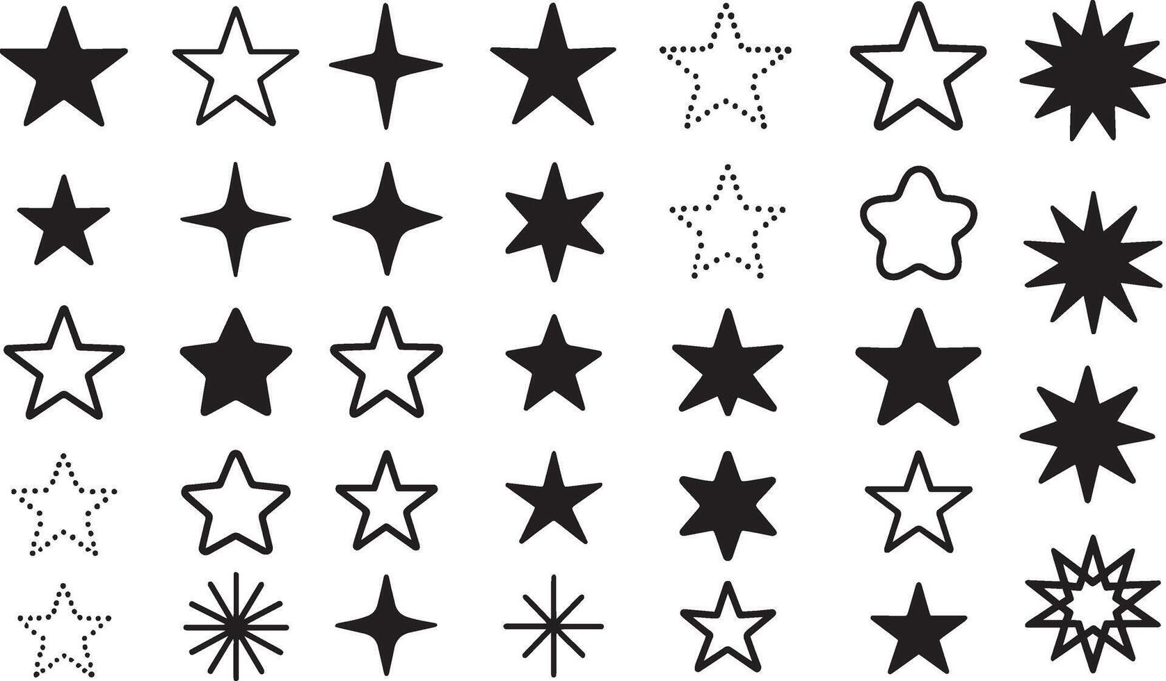 Various star shapes and outlines solid dotted vector