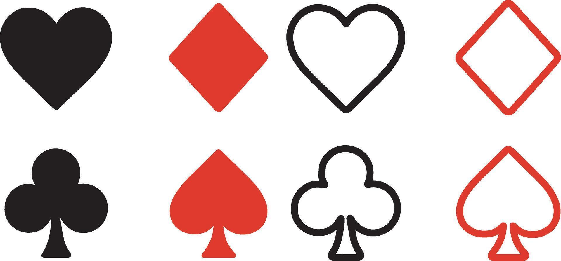 Playing Card Suits Black Red Outline hearts diamonds vector