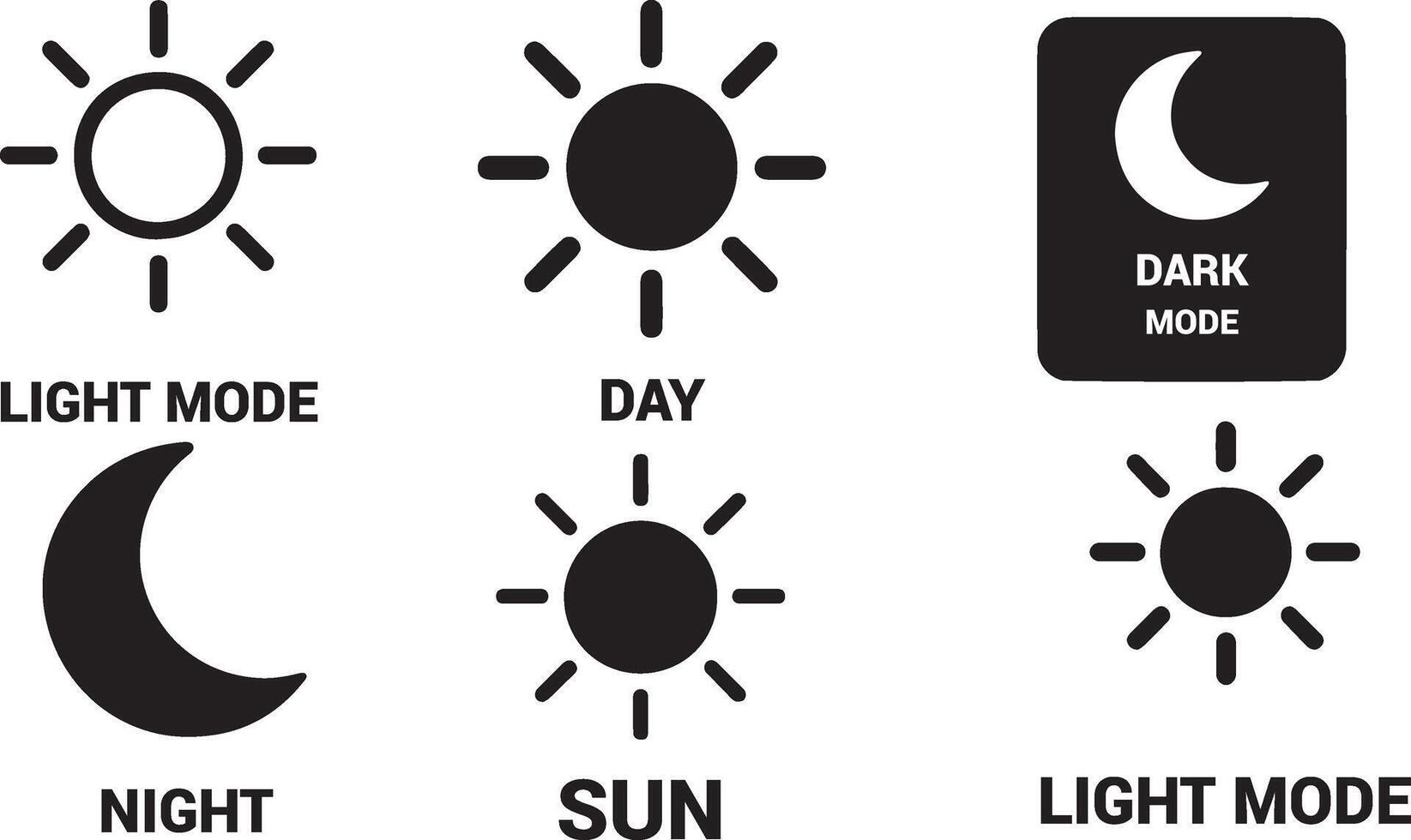 Sun moon light dark mode icons light mode vector