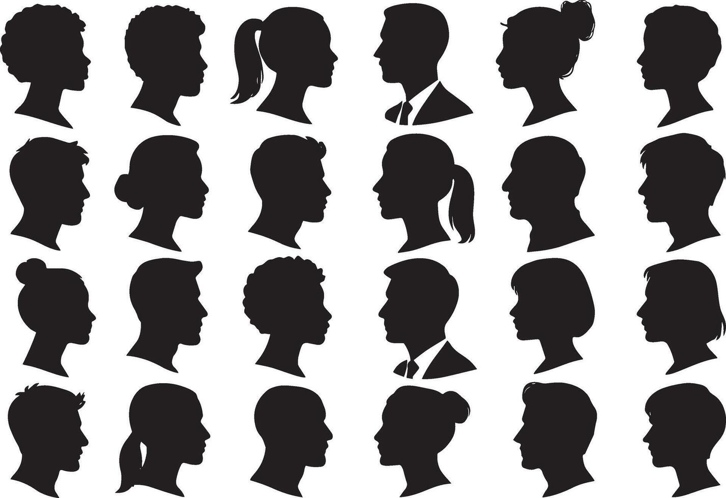 Diverse human profile silhouettes head face vector