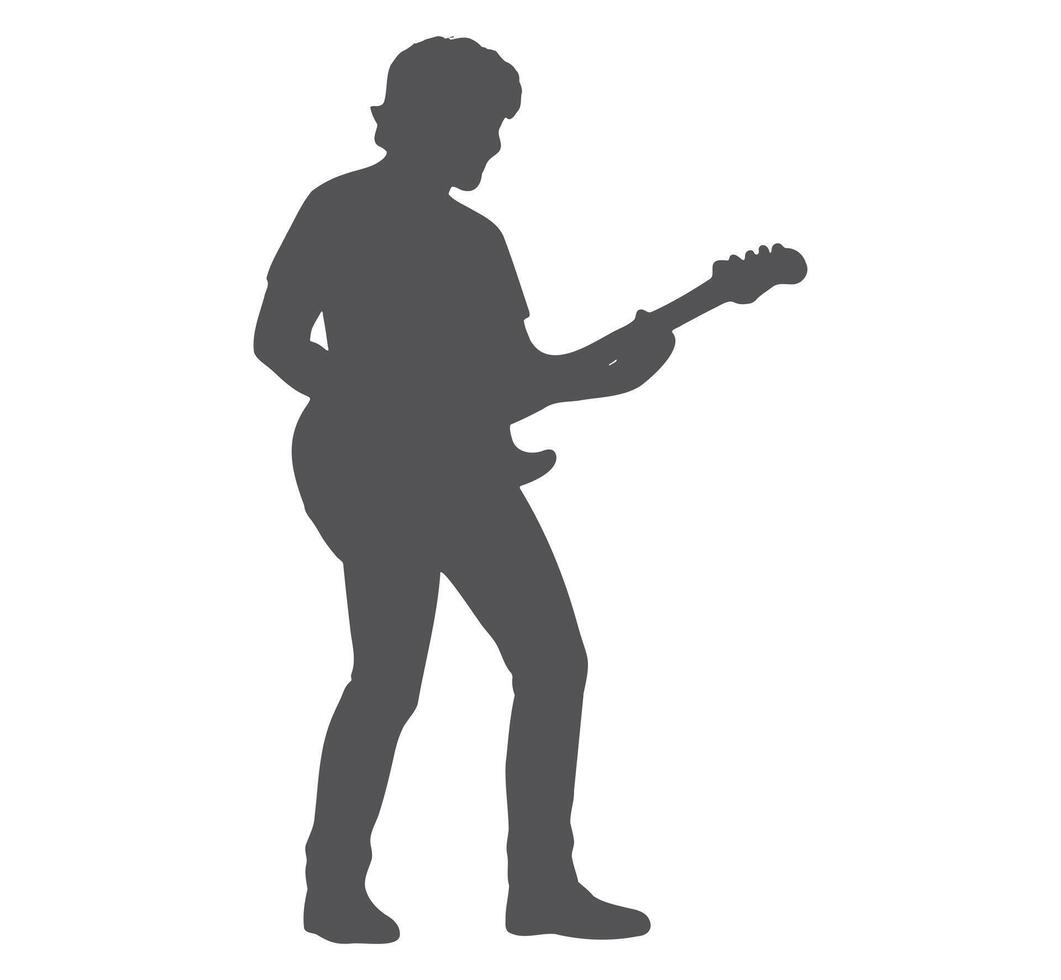 Musician playing electric guitar silhouette vector