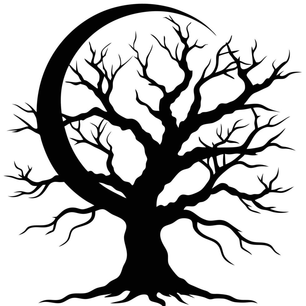 a twisted gnarled tree with bare branches castin vector