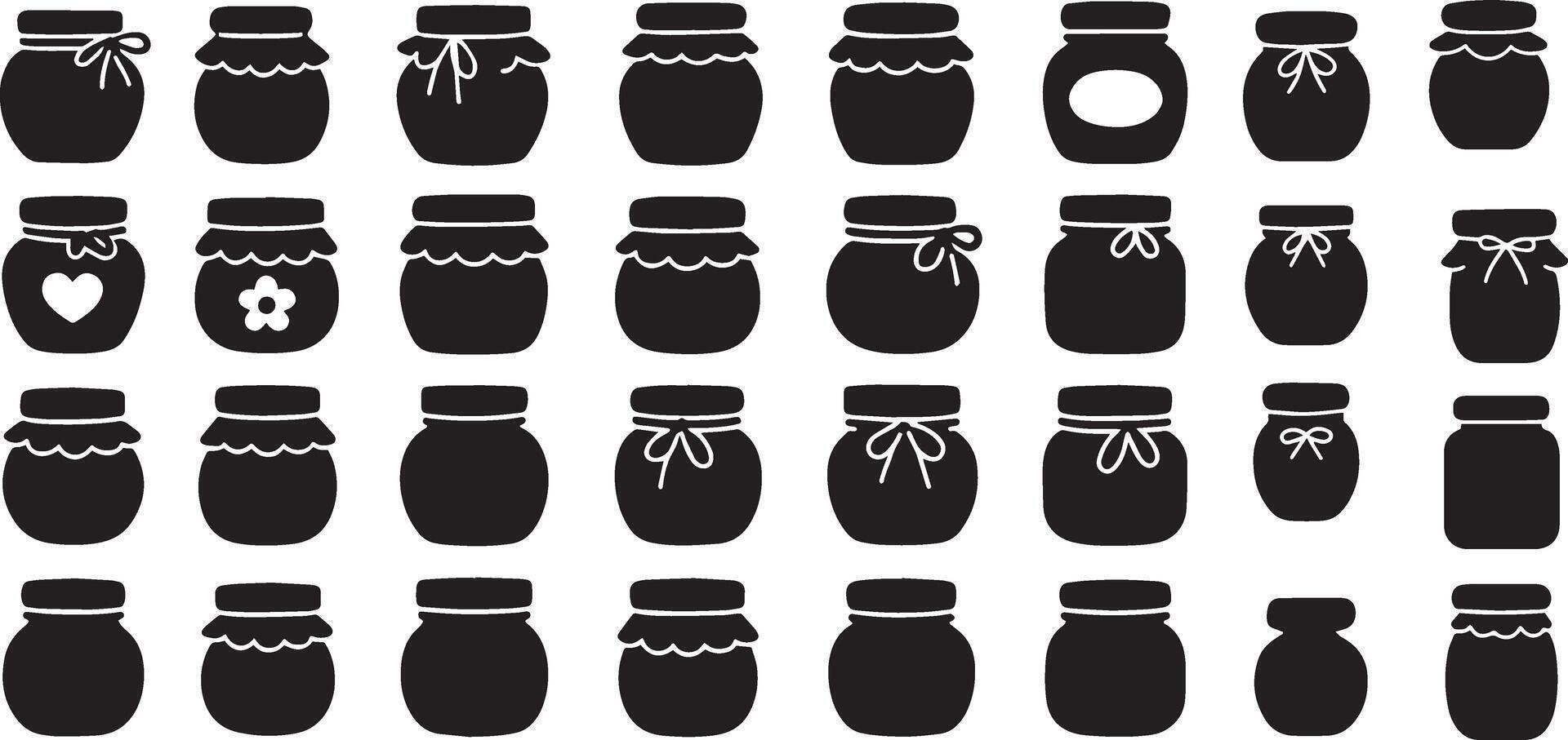 Various jars with decorative lids container glass vector
