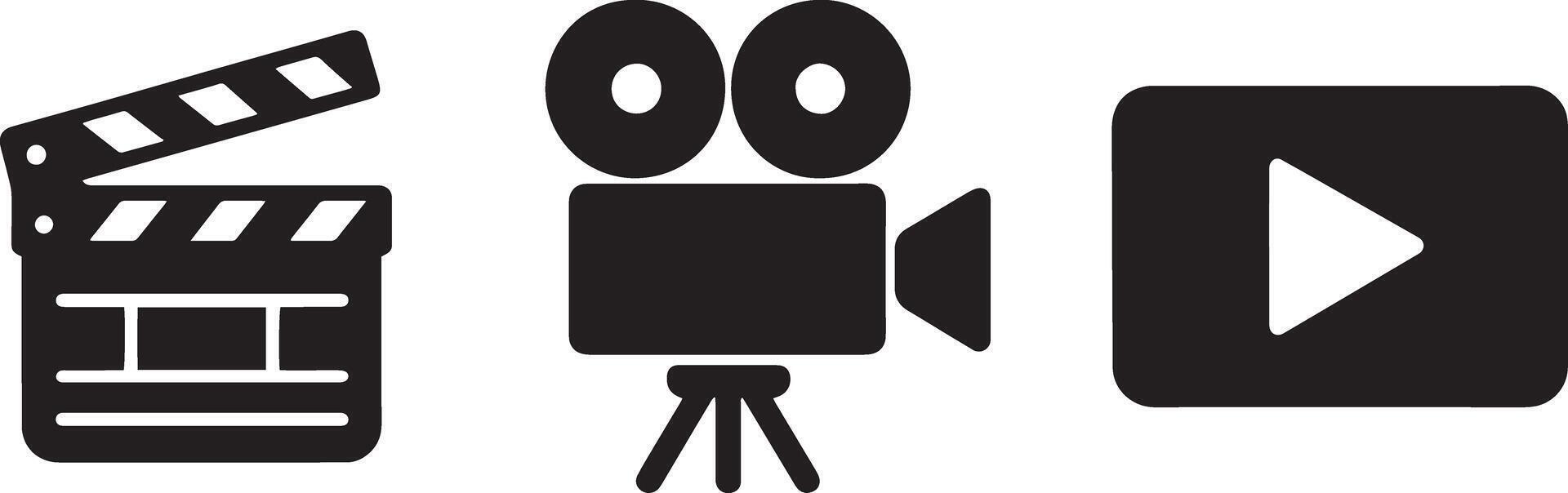 Movie clapperboard camera play button movie camera vector