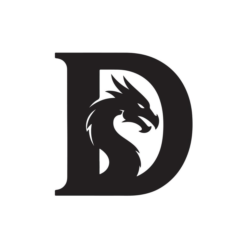 Dragon Head Within Letter D black vector