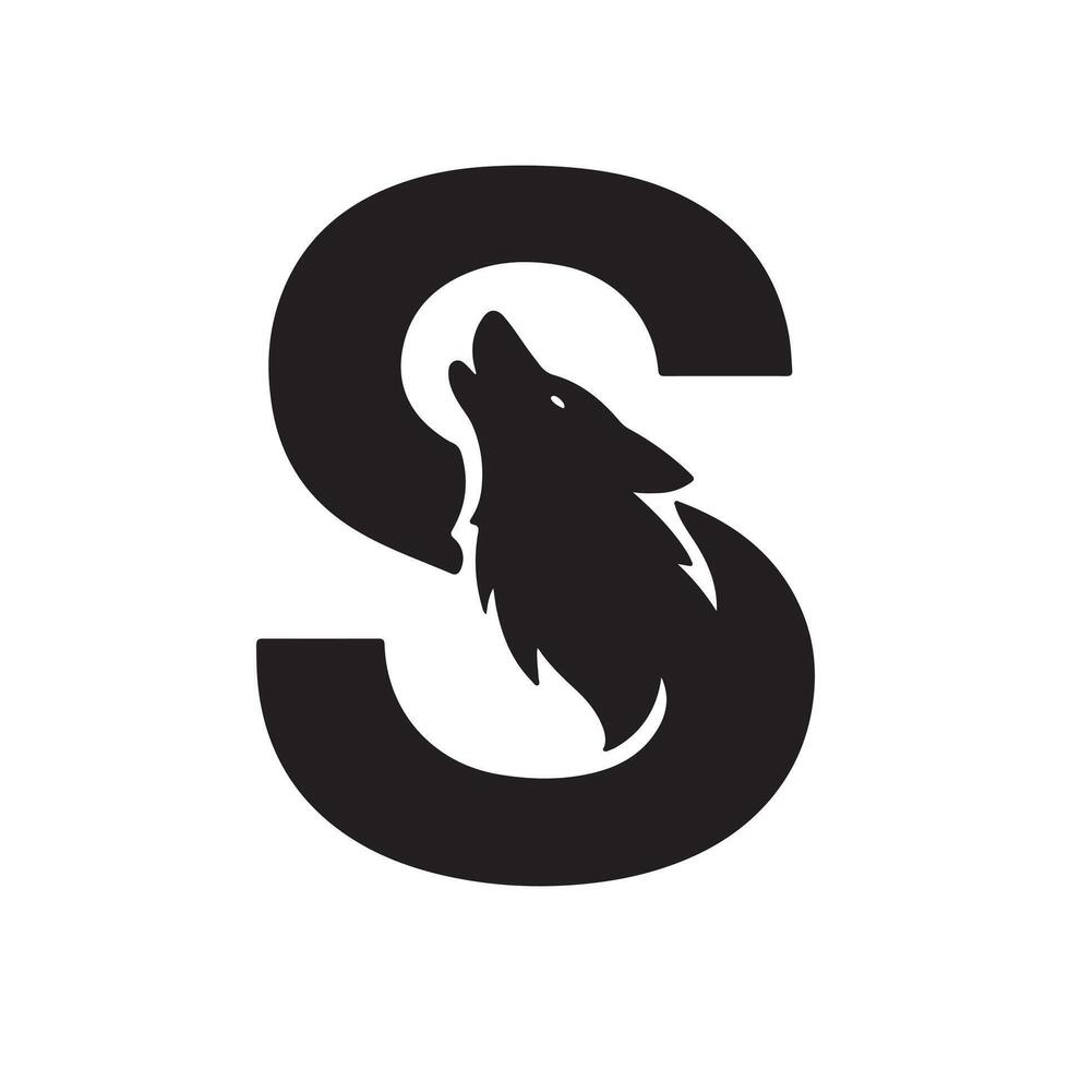 Black wolf howling within a white circle animal silhouette vector