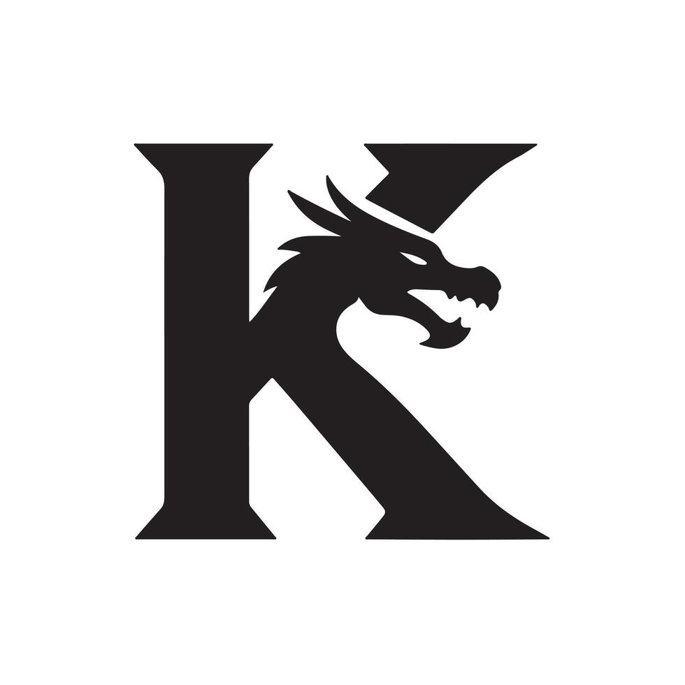 Dragon letter K logo black white vector