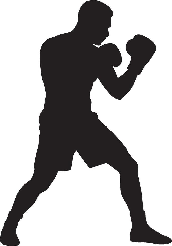 Boxer silhouette fighting stance gloves vector