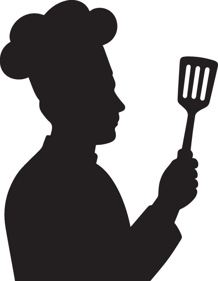 Chef silhouette holding spatula cooking kitchen vector