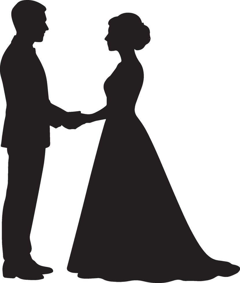 Couple holding hands black silhouette wedding white vector