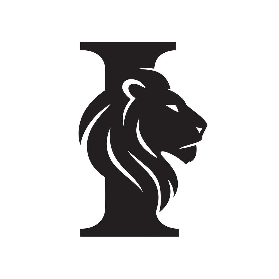 Black lion head forming letter i mane profile vector