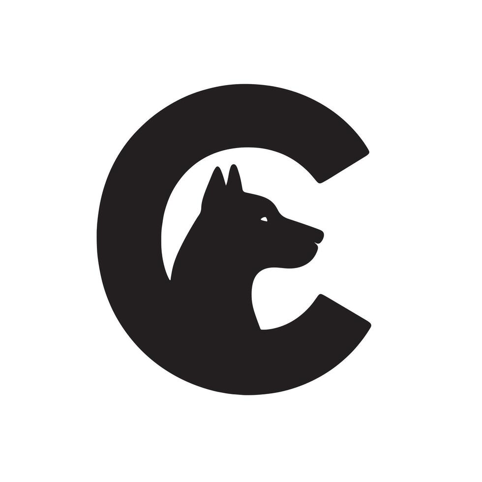 Dog silhouette inside abstract shape black white vector