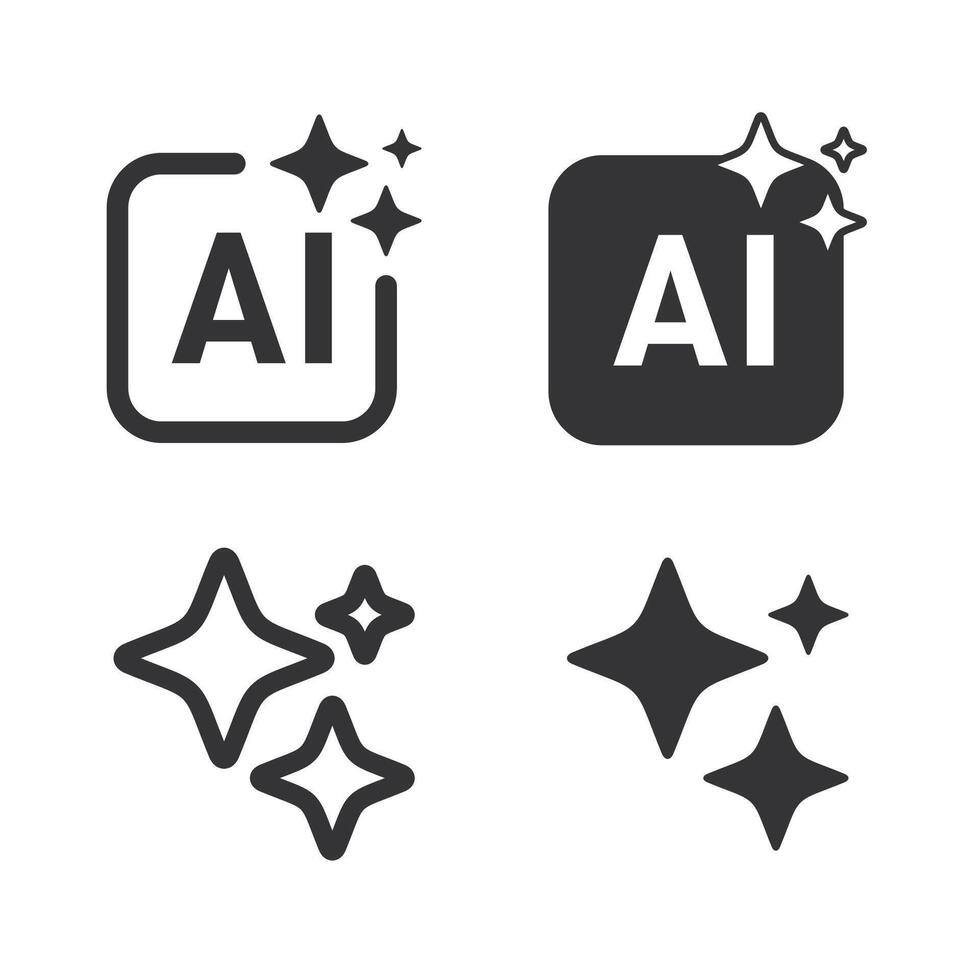 Set of Artificial Intelligence generate icon. Artificial Intelligence sparkle star with square icon. vector