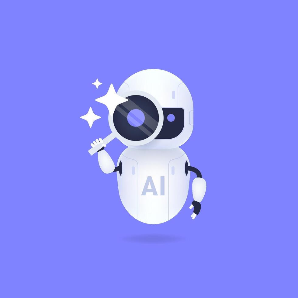 Innovative robotic cartoon character exploring concepts of artificial intelligence and technology in a modern graphic design. vector