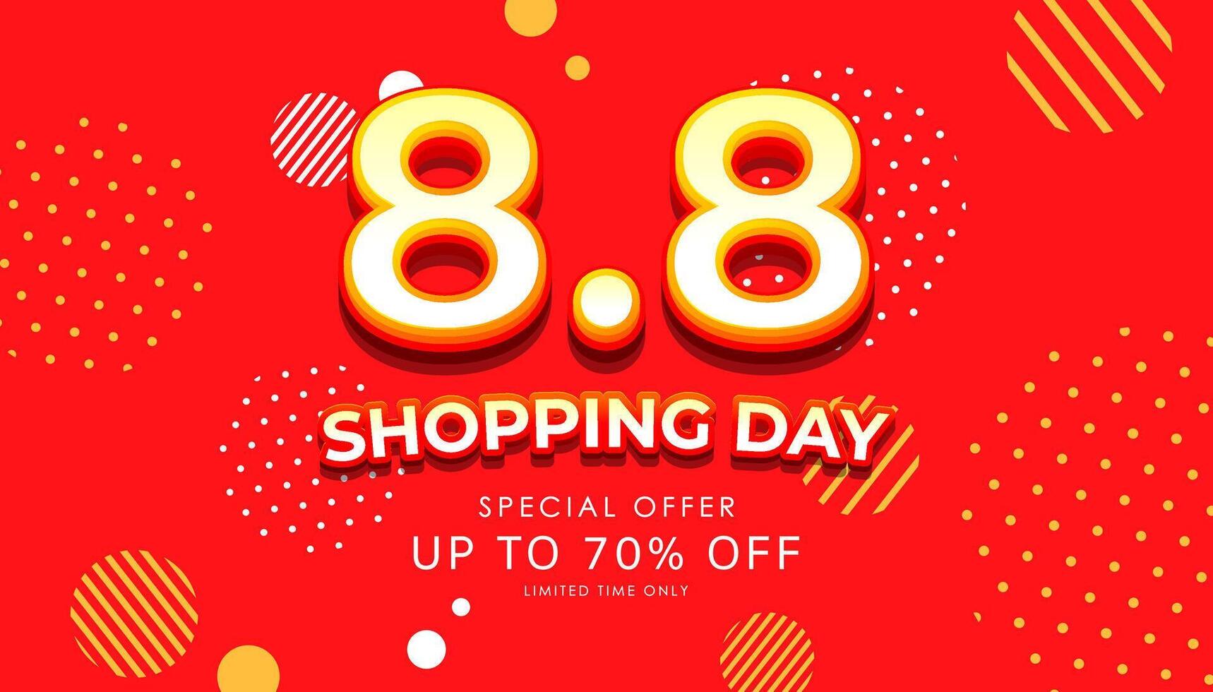 8.8 Shopping day with special offer up to 70 percent off for a limited time banner illustration, vector
