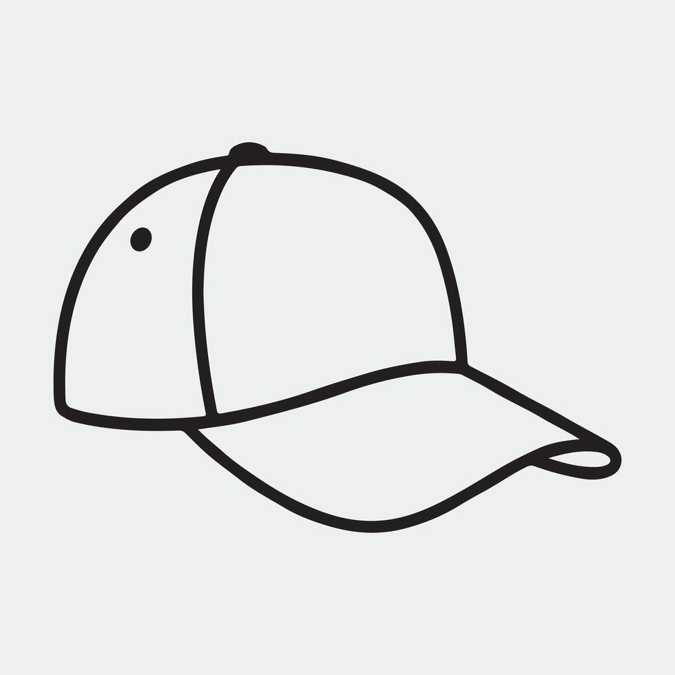 Simple Black Line Drawing of a Classic Baseball Cap vector