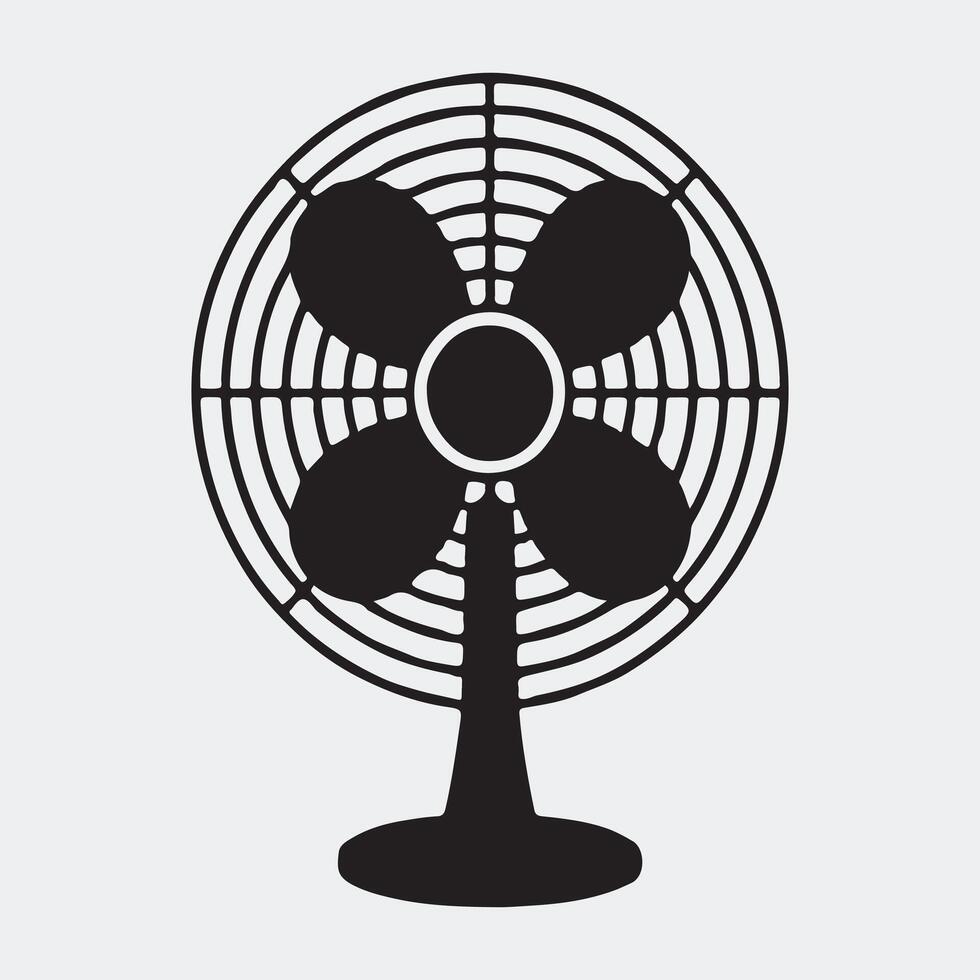 Solid Black Icon of a Classic Table Fan in Minimalist Style vector