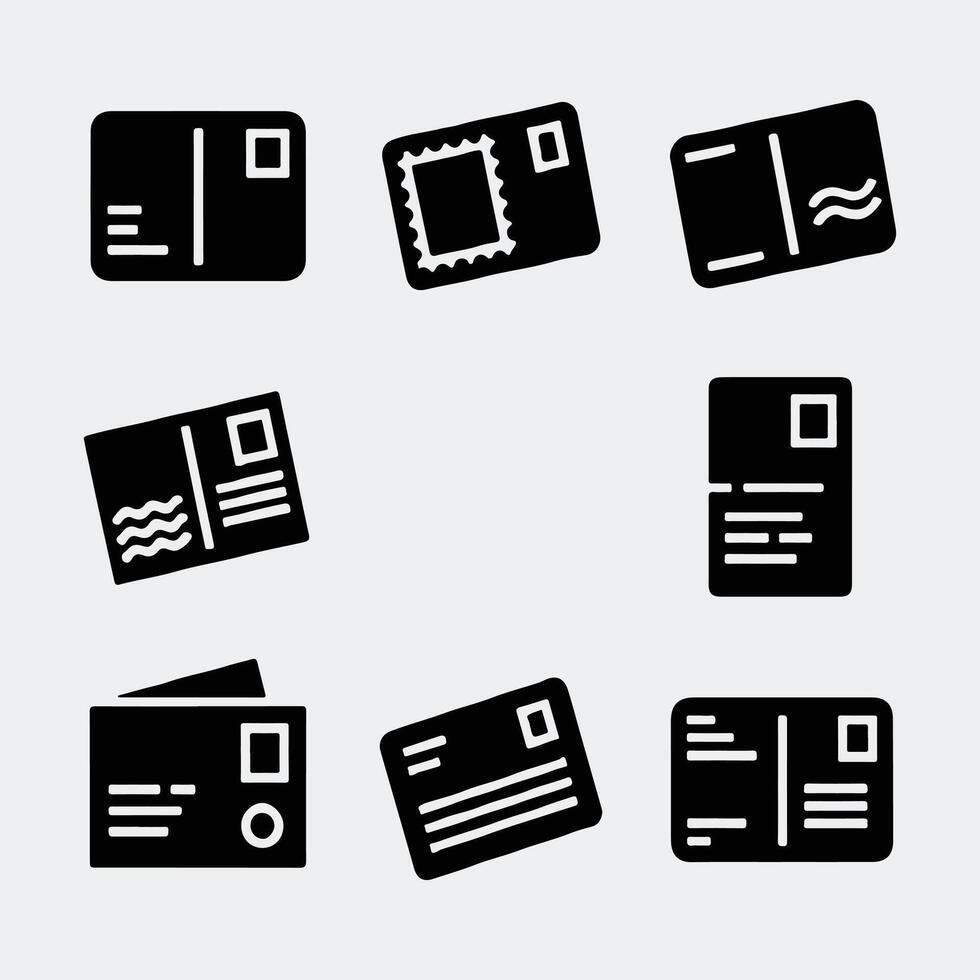 Minimalist Glyph Icons Featuring Classic Postcard and Envelope Designs vector