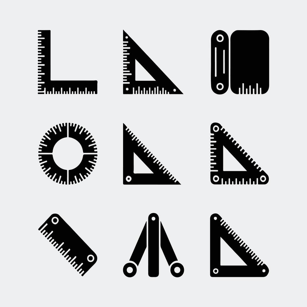 Solid Black Icons Featuring Geometric Measuring Tools vector