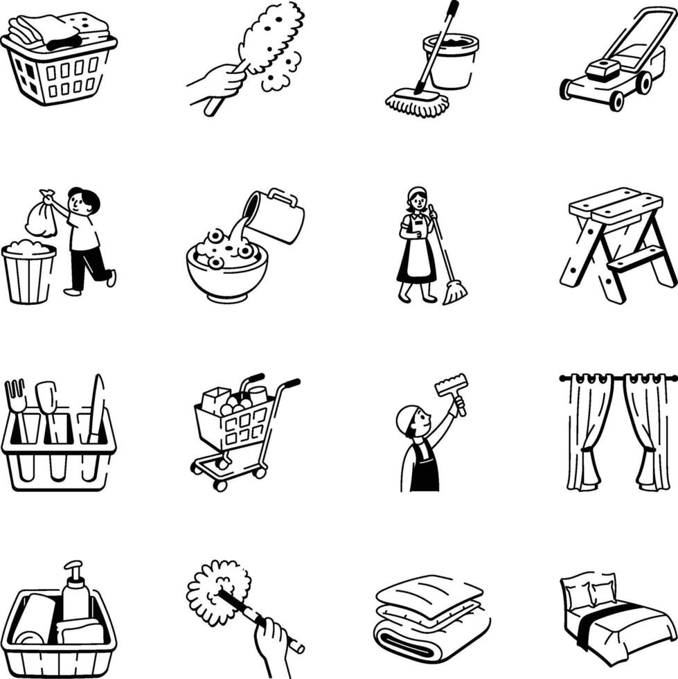 Set of Household Chores Doodle Icons vector