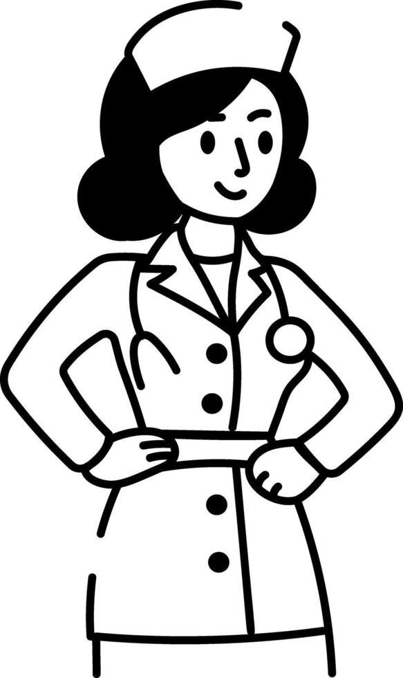 A sketchy style icon showing female nurse vector