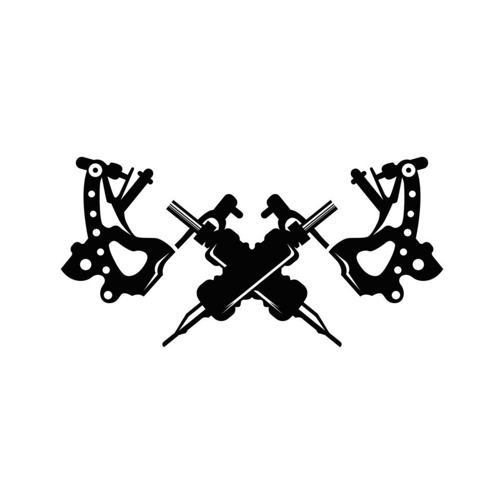 black silhouette illustration logo tattoo machine retro minimalist concept template symbol tattoo studio design vector