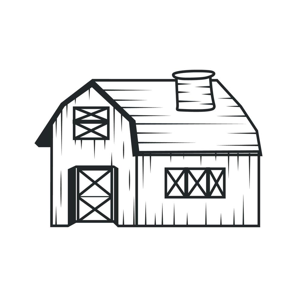 farm house barn livestock logo illustration of a farm barn with a simple line concept, old vintage, antique, business brand symbol template vector