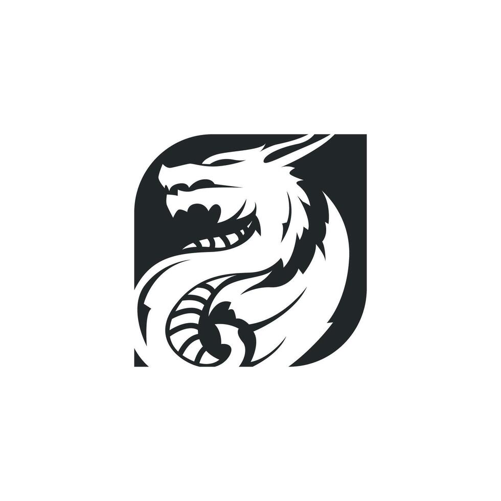 mystical legend dragon logo and vintage retro ancient illustration templet design vector