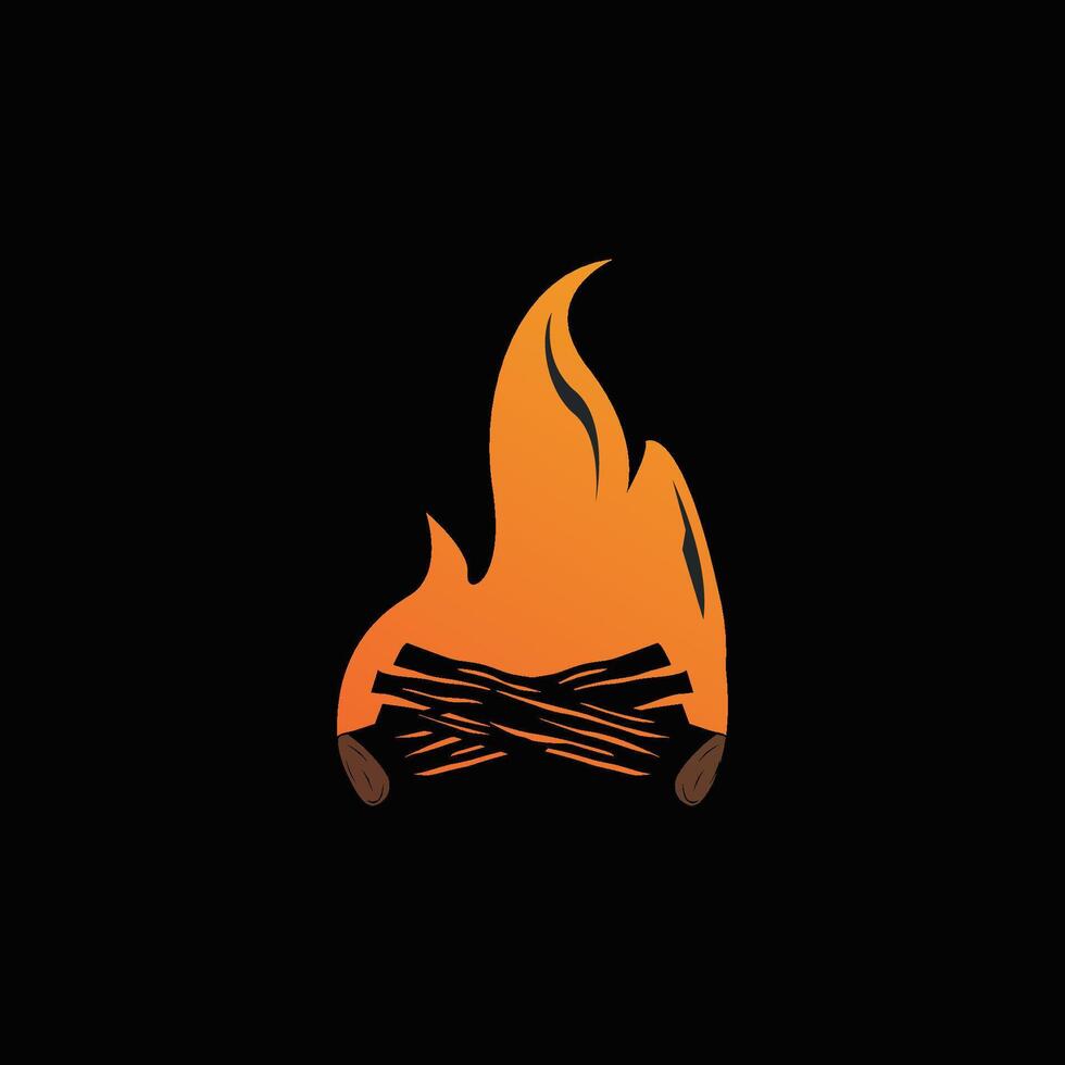 Design wood and fire, logo campfire bonfire camping adventure vector