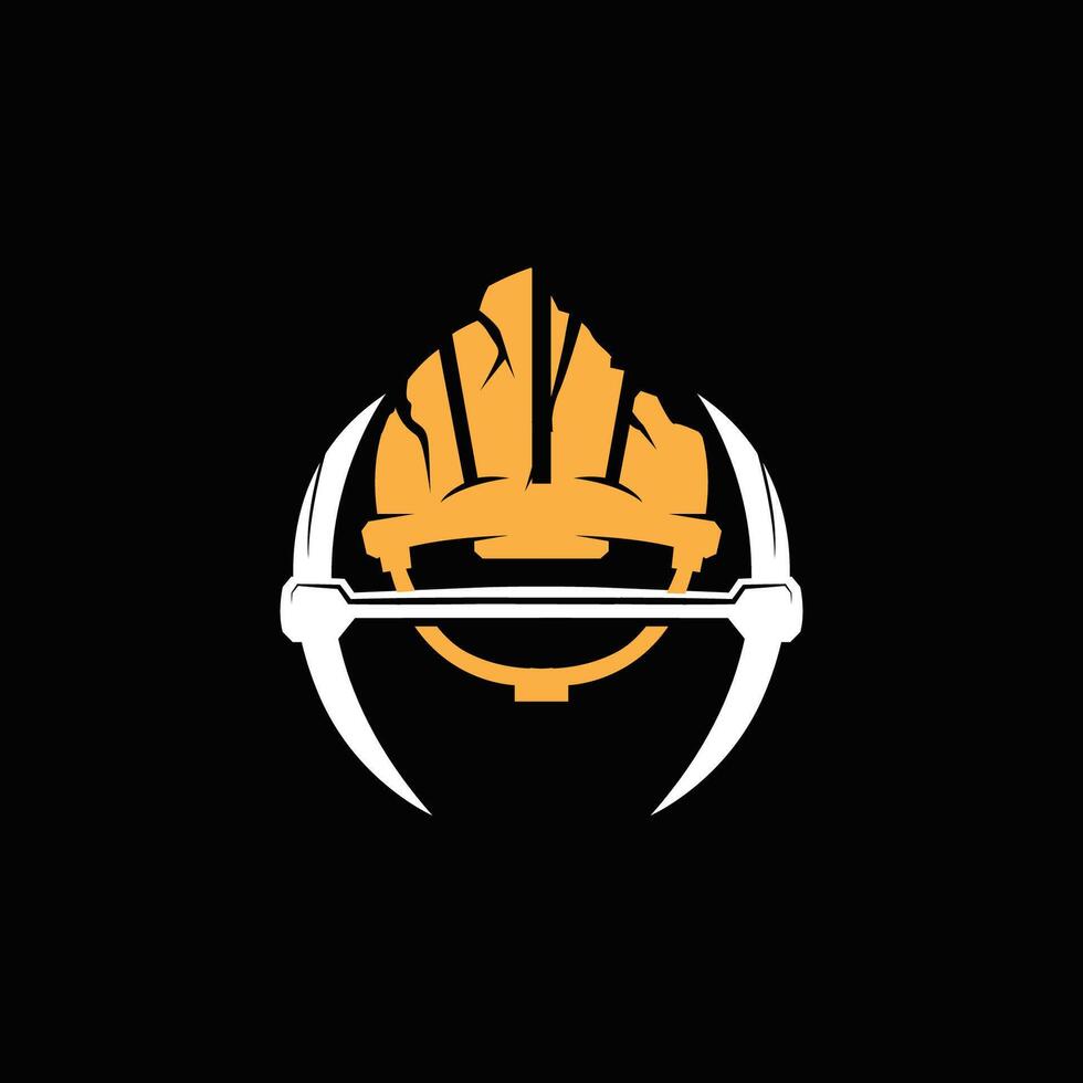mining logo simple gold mining hat, pickaxe tool, vintage retro template illustration symbol vector