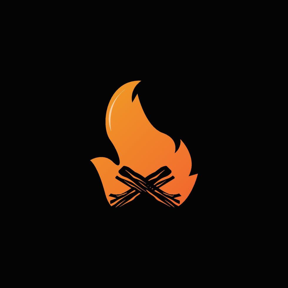 Design wood and fire, logo campfire bonfire camping illustration vector